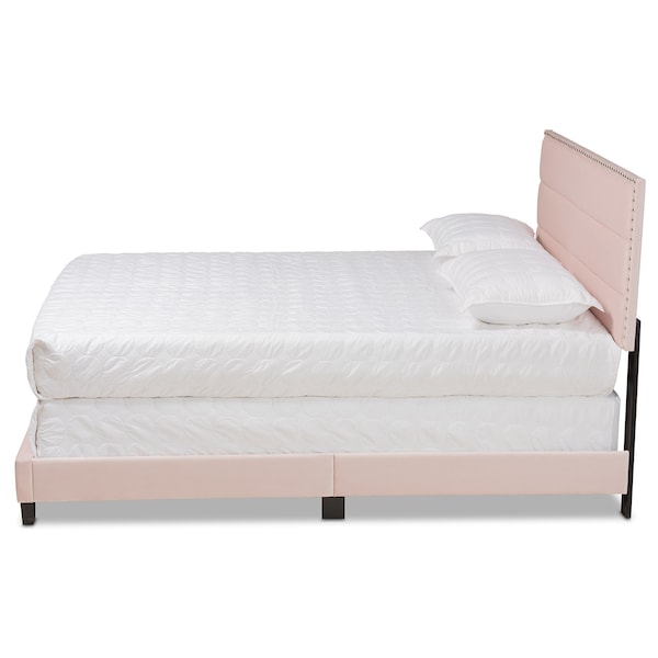 Tamira Modern And Contemporary Glam Light Pink Velvet Fabric Queen Size Panel Bed